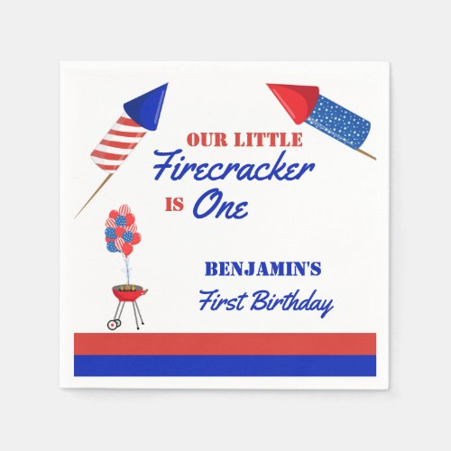  Little Firecracker 1st Birthday 4th of July Napkins