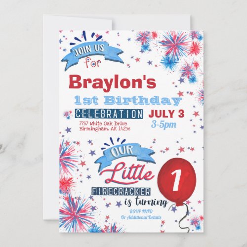 Little Firecracker 1st Birthday Invitation