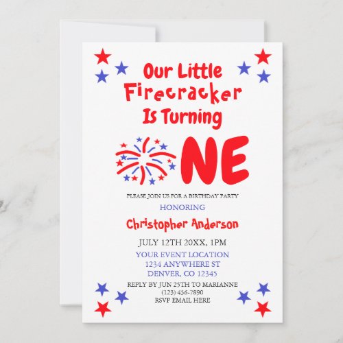 Little Firecracker 1st Birthday Invitation