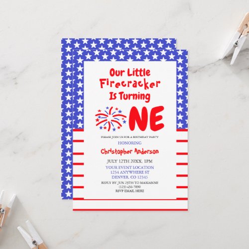 Little Firecracker 1st Birthday Invitation