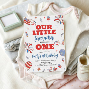 Little Firecracker 1st Birthday Invitation