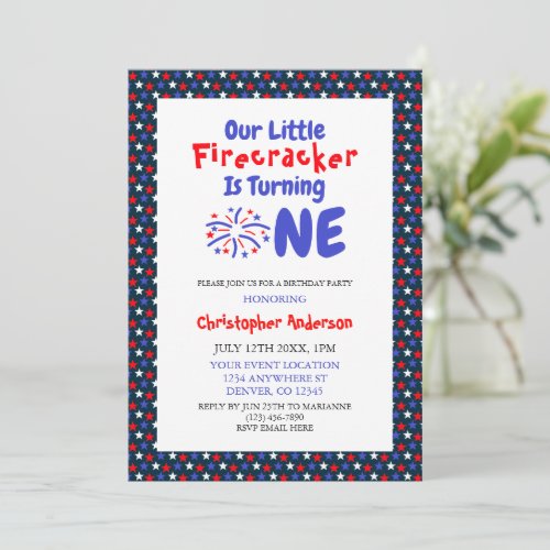 Little Firecracker 1st Birthday Invitation