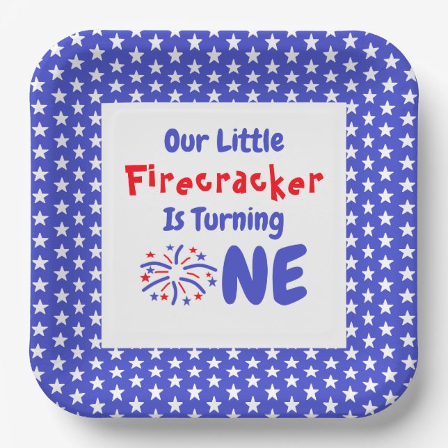 Little Firecracker 1st Birthday Paper Plates (Front)