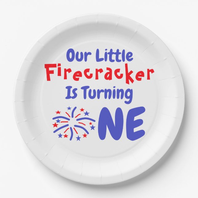 Little Firecracker 1st Birthday Paper Plates (Front)