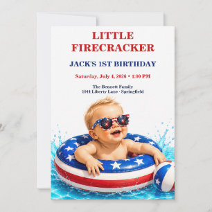 Little Firecracker 1st Birthday Patriotic Invitation