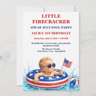 Little Firecracker 1st Birthday Patriotic Invitation