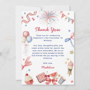 Little Firecracker 1st Birthday Thank You Card