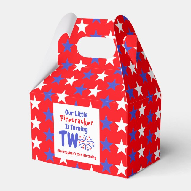 Little Firecracker 2nd Birthday Favor Boxes (Front Side)
