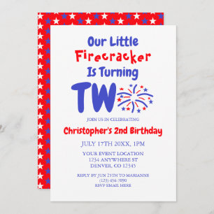 Little Firecracker 2nd Birthday Invitation
