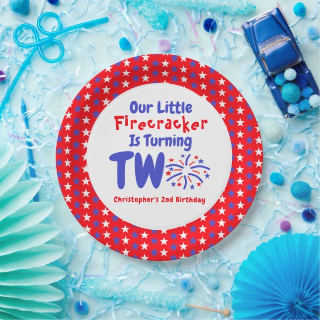 Little Firecracker 2nd Birthday Paper Plates (Party)
