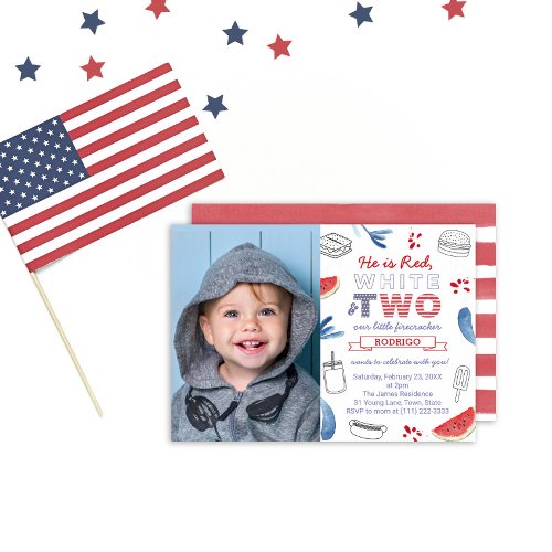 Little Firecracker 2nd Birthday Party Picture Invitation