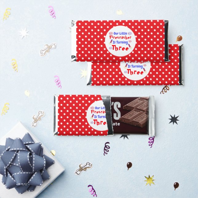 Little Firecracker 3rd Birthday Hershey Bar Favors (Front)