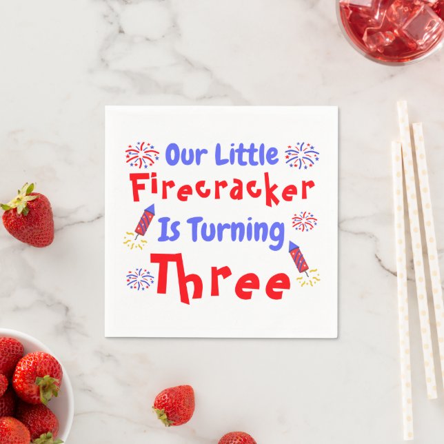 Little Firecracker 3rd Birthday Napkins (Insitu)