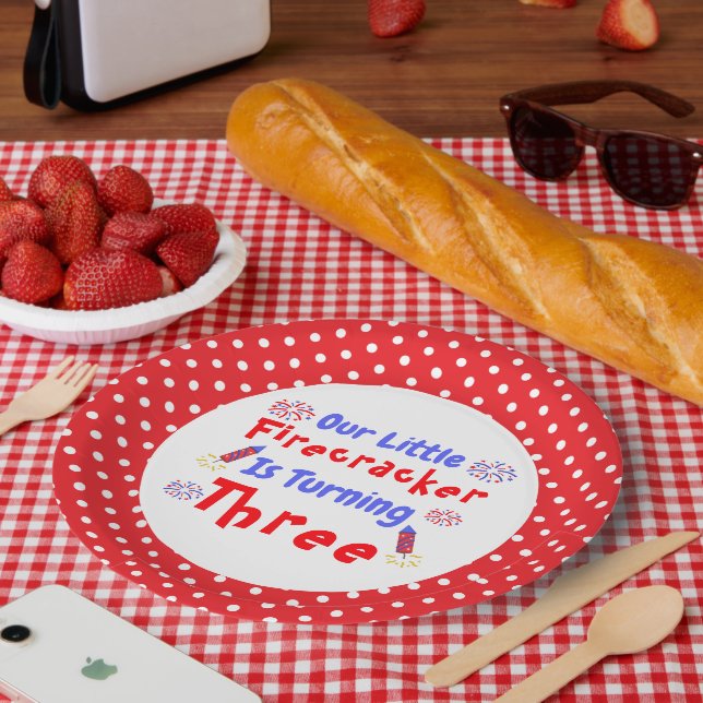 Little Firecracker 3rd Birthday Paper Plates (Picnic)