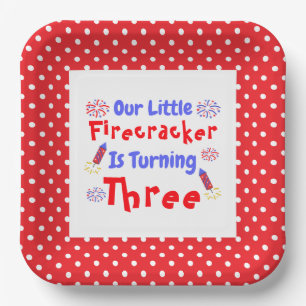 Little Firecracker 3rd Birthday Paper Plates
