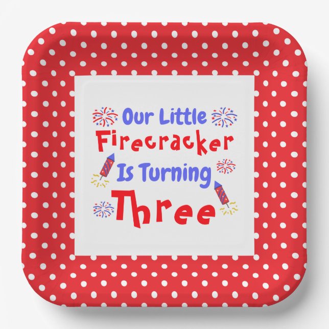 Little Firecracker 3rd Birthday Paper Plates (Front)