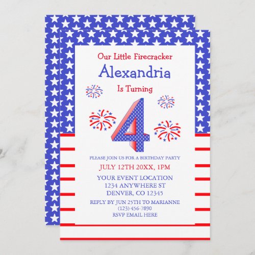 Little Firecracker 4th Birthday Invitation