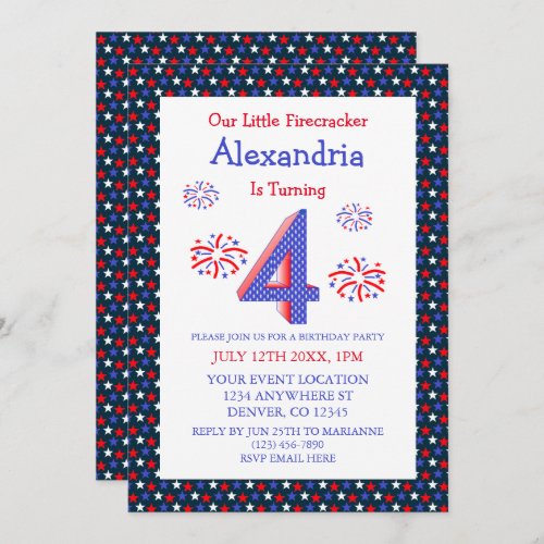 Little Firecracker 4th Birthday Invitation