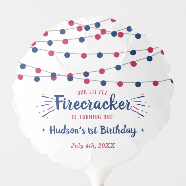 Little Firecracker 4th Of July 1st Birthday Balloon (Front)