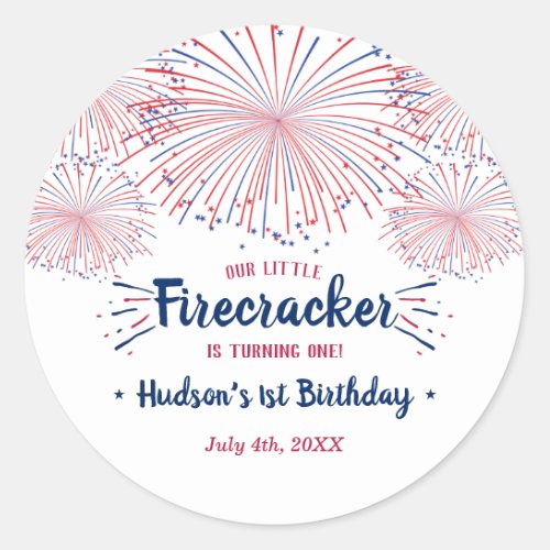 Little Firecracker 4th Of July 1st Birthday Classic Round Sticker