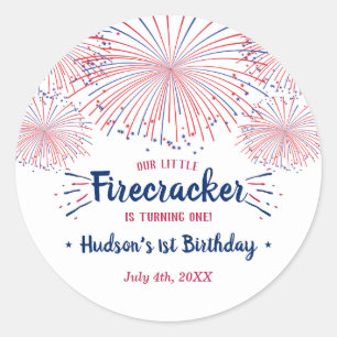 Little Firecracker 4th Of July 1st Birthday Classic Round Sticker