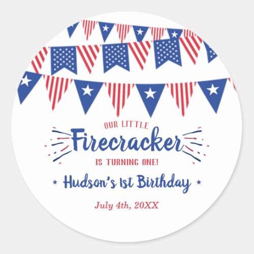 Little Firecracker 4th Of July 1st Birthday Classic Round Sticker