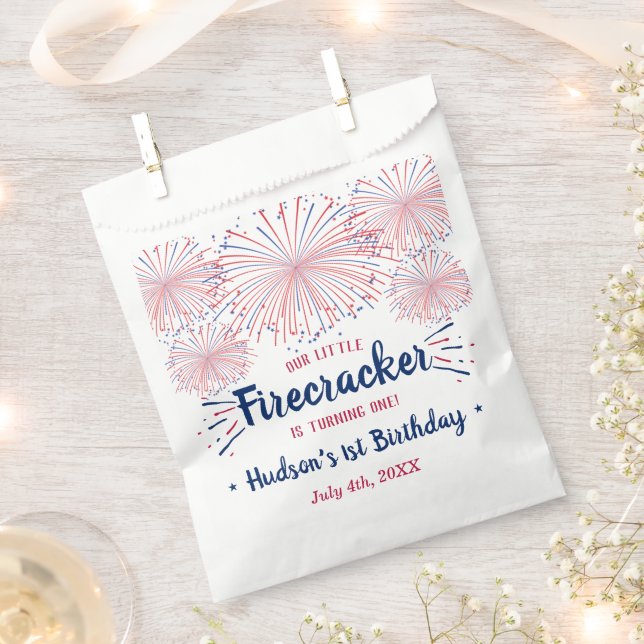 Little Firecracker 4th Of July 1st Birthday Favor Bag (Clipped)