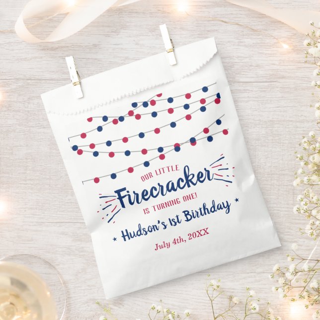 Little Firecracker 4th Of July 1st Birthday Favor Bag (Clipped)