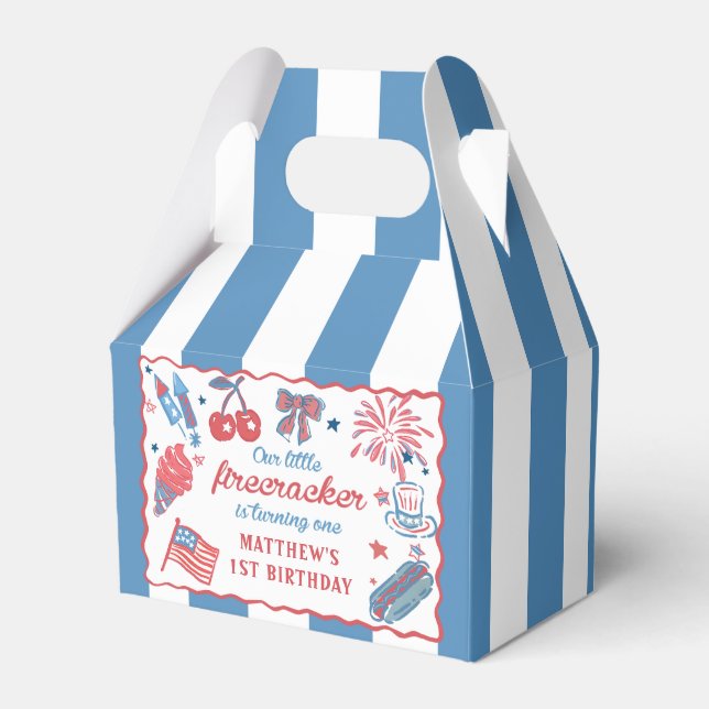 Little Firecracker 4th of July 1st Birthday Favor Boxes (Front Side)