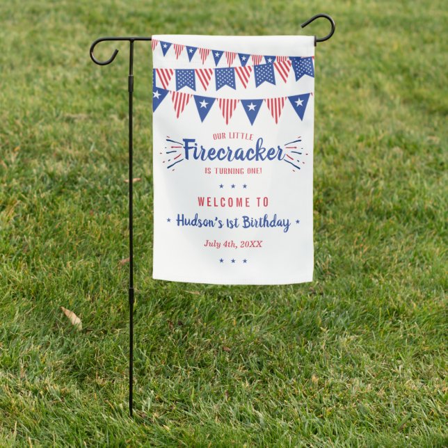Little Firecracker 4th Of July 1st Birthday Garden Flag (In SItu)