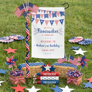 Little Firecracker 4th Of July 1st Birthday Garden Flag