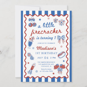 Little Firecracker 4th of July 1st Birthday Invitation