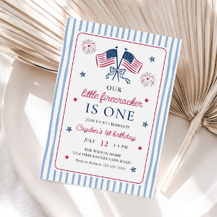 Little Firecracker 4th of July 1st Birthday Invitation