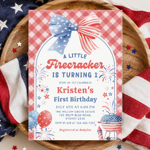 Little Firecracker 4th of July 1st Birthday Invitation