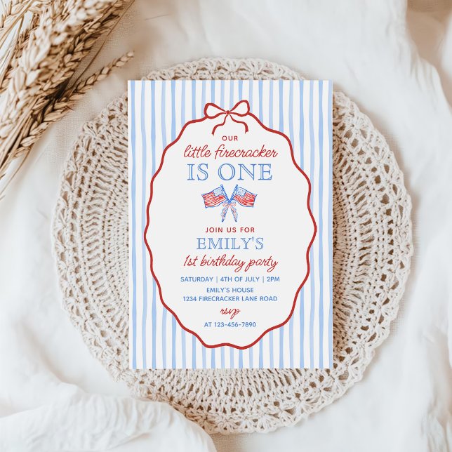 Little Firecracker 4th of July 1st Birthday Invitation (Creator Uploaded)