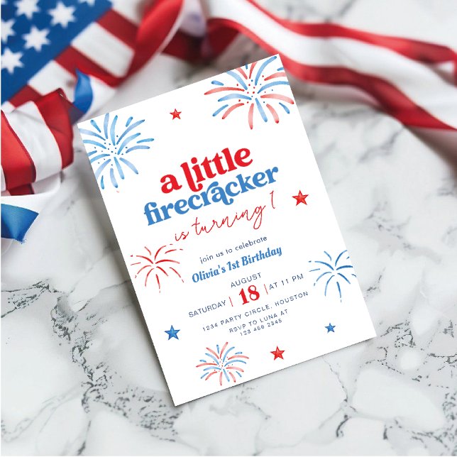 Little Firecracker 4th of July 1st Birthday  Invitation (Creator Uploaded)