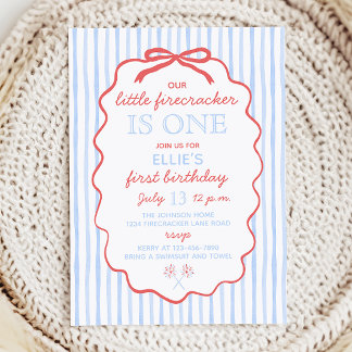 Little Firecracker 4th of July 1st Birthday Invitation