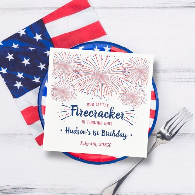 Little Firecracker 4th Of July 1st Birthday Napkins (Creator Uploaded)