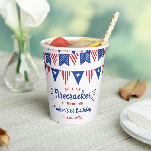 Little Firecracker 4th Of July 1st Birthday Paper Cups
