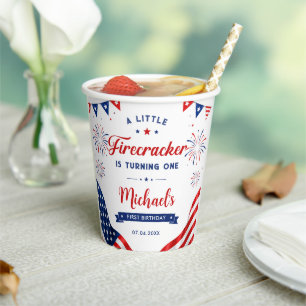 Little Firecracker 4th of July 1st Birthday Paper Cups