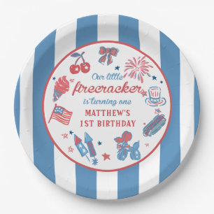 Little Firecracker 4th of July 1st Birthday Paper Plates