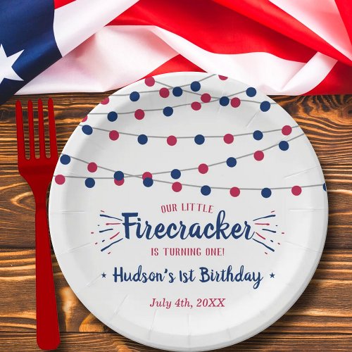Little Firecracker 4th Of July 1st Birthday Paper Plates