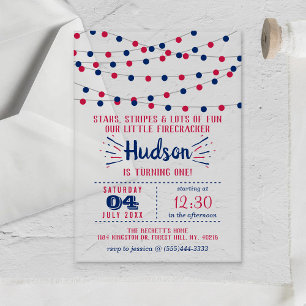Little Firecracker 4th Of July 1st Birthday Party Acrylic Invitations