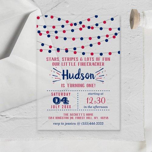 Little Firecracker 4th Of July 1st Birthday Party Acrylic Invitations