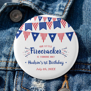 Little Firecracker 4th Of July 1st Birthday Party Button