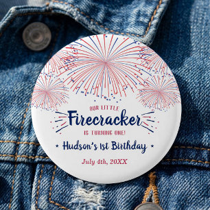 Little Firecracker 4th Of July 1st Birthday Party Button