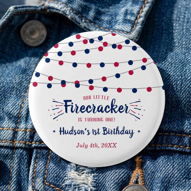 Little Firecracker 4th Of July 1st Birthday Party Button (Creator Uploaded)
