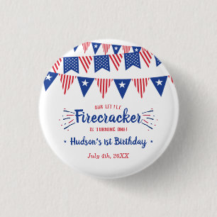 Little Firecracker 4th Of July 1st Birthday Party Button