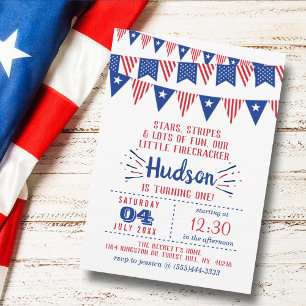 Little Firecracker 4th Of July 1st Birthday Party Invitation