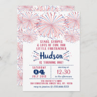 Little Firecracker 4th Of July 1st Birthday Party Invitation